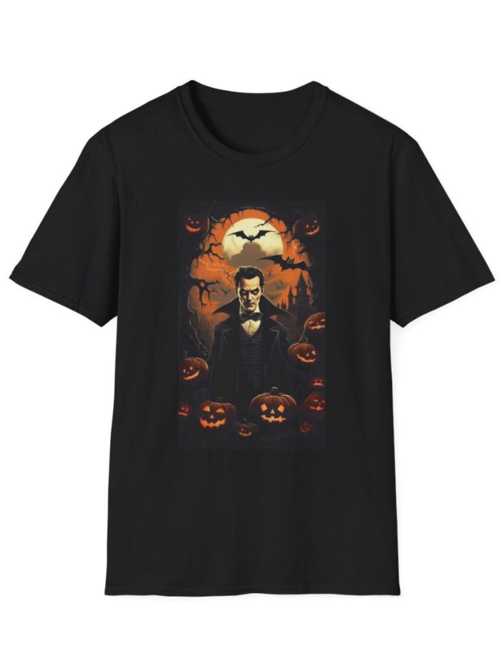 Vampire Portrait Halloween T-Shirt | Bats, Full Moon, Jack-o'-Lanterns